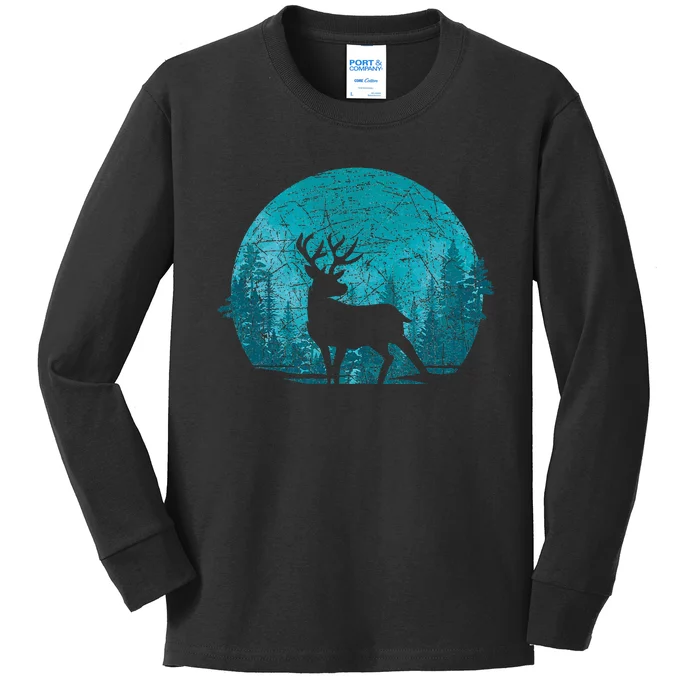 Forest Wildlife Animal Lover Deer Outdoors Trees Nature Kids Long Sleeve Shirt