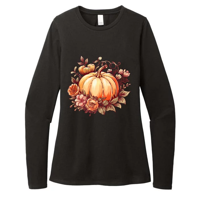 Fall Women Autumn Pumpkin Graphic Vintage Thanksgiving Womens CVC Long Sleeve Shirt