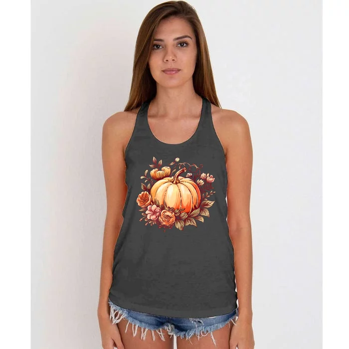 Fall Women Autumn Pumpkin Graphic Vintage Thanksgiving Women's Knotted Racerback Tank