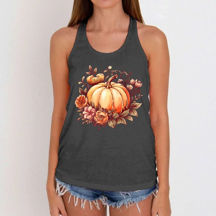 Fall Women Autumn Pumpkin Graphic Vintage Thanksgiving Women's Knotted Racerback Tank