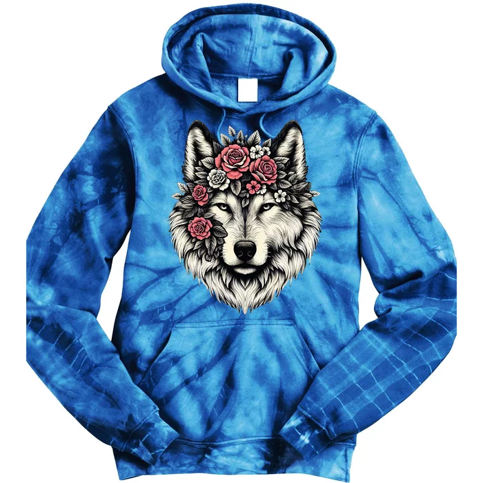 Floral Wolf Animal Cute Botanical Wolf Flowers Wolf Lovers Tie Dye Hoodie