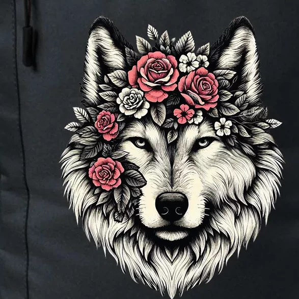 Floral Wolf Animal Cute Botanical Wolf Flowers Wolf Lovers Daily Commute Backpack