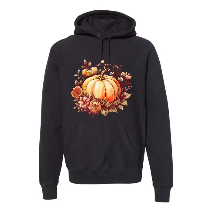 Fall Women Autumn Pumpkin Graphic Vintage Thanksgiving Premium Hoodie