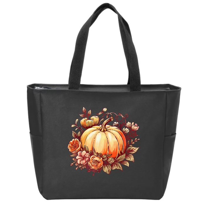 Fall Women Autumn Pumpkin Graphic Vintage Thanksgiving Zip Tote Bag