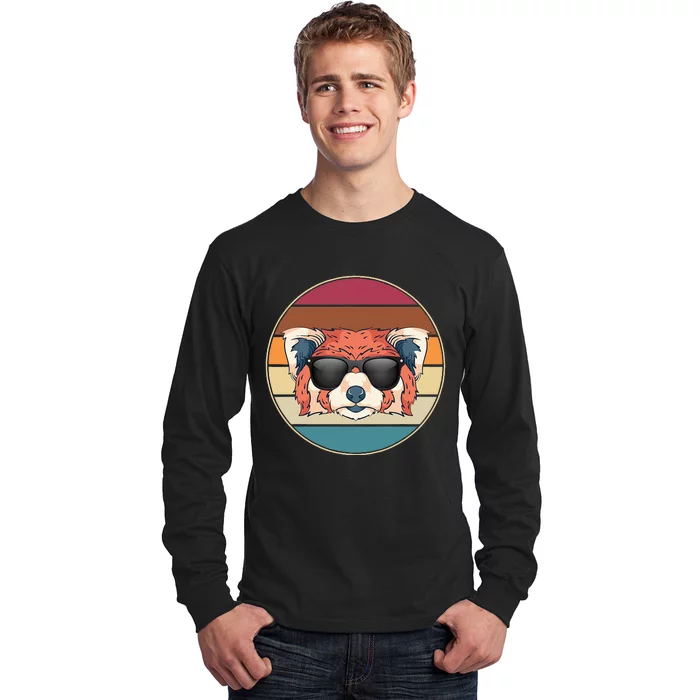 Funny Wild Animal Zoo Keeper Gift Retro Sunglasses Red Panda Long Sleeve Shirt