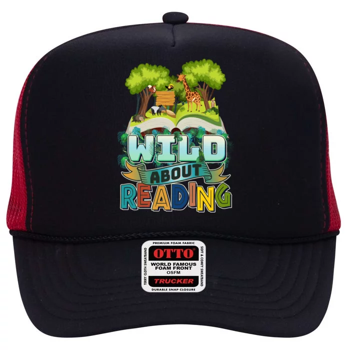 Funny Wild About Reading Book Lover Reading Fan High Crown Mesh Trucker Hat