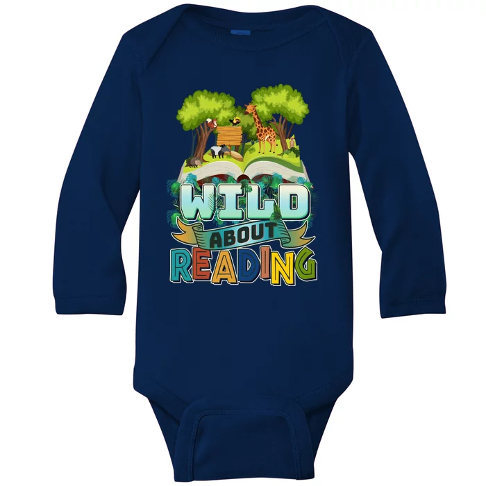 Funny Wild About Reading Book Lover Reading Fan Baby Long Sleeve Bodysuit