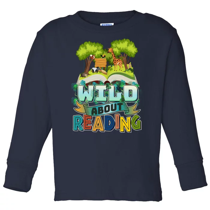 Funny Wild About Reading Book Lover Reading Fan Toddler Long Sleeve Shirt