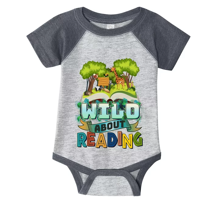 Funny Wild About Reading Book Lover Reading Fan Infant Baby Jersey Bodysuit