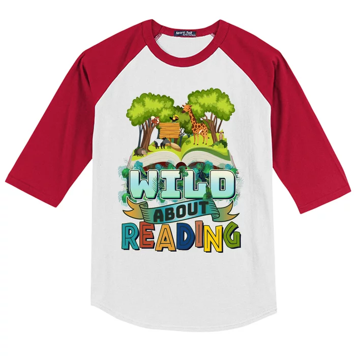 Funny Wild About Reading Book Lover Reading Fan Kids Colorblock Raglan Jersey