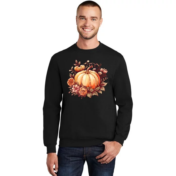 Fall Women Autumn Pumpkin Graphic Vintage Thanksgiving Tall Sweatshirt