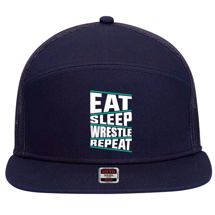 Funny Wrestling Art For Wrestle Athlete Wrestling 7 Panel Mesh Trucker Snapback Hat