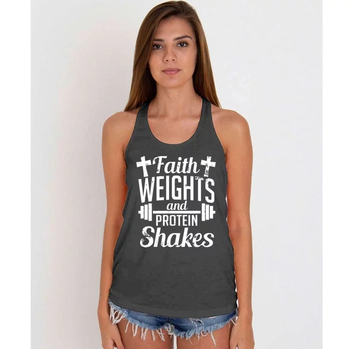 Faith Weights And Protein Shakes Women's Knotted Racerback Tank