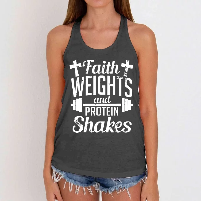 Faith Weights And Protein Shakes Women's Knotted Racerback Tank