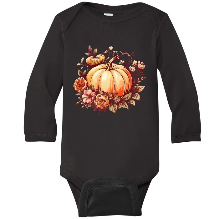 Fall Women Autumn Pumpkin Graphic Vintage Thanksgiving Baby Long Sleeve Bodysuit