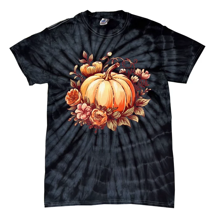 Fall Women Autumn Pumpkin Graphic Vintage Thanksgiving Tie-Dye T-Shirt