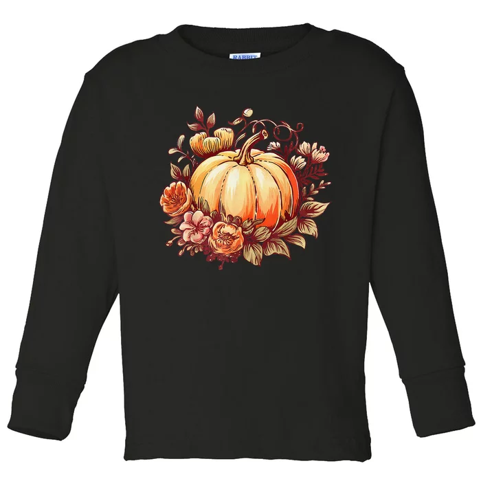 Fall Women Autumn Pumpkin Graphic Vintage Thanksgiving Toddler Long Sleeve Shirt