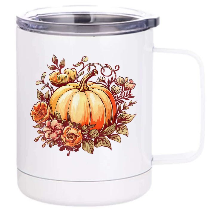 Fall Women Autumn Pumpkin Graphic Vintage Thanksgiving Front & Back 12oz Stainless Steel Tumbler Cup