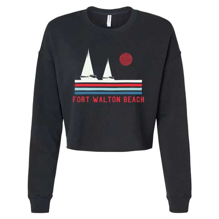 Fort Walton Beach Fl Sailboat Vintage 80s Cropped Pullover Crew