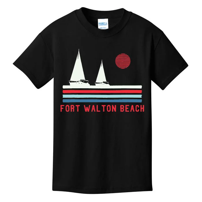 Fort Walton Beach Fl Sailboat Vintage 80s Kids T-Shirt