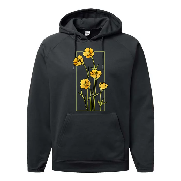 Floral Wildflower Bulbous Crowfoot Buttercup Flower Performance Fleece Hoodie