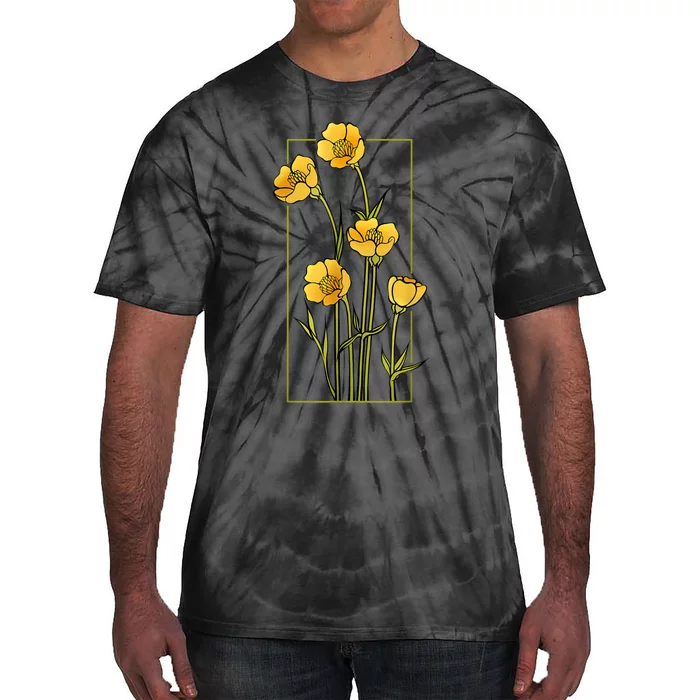 Floral Wildflower Bulbous Crowfoot Buttercup Flower Tie-Dye T-Shirt