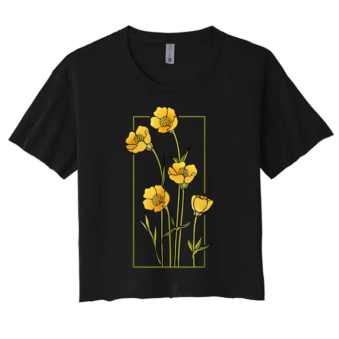 Floral Wildflower Bulbous Crowfoot Buttercup Flower Women's Crop Top Tee