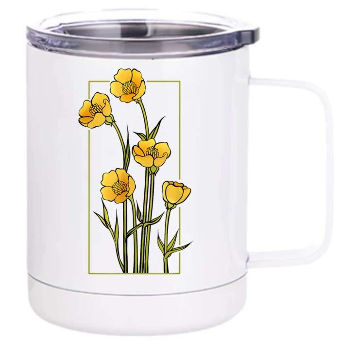 Floral Wildflower Bulbous Crowfoot Buttercup Flower Front & Back 12oz Stainless Steel Tumbler Cup