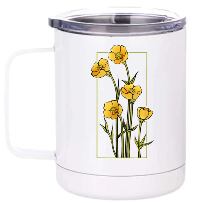 Floral Wildflower Bulbous Crowfoot Buttercup Flower Front & Back 12oz Stainless Steel Tumbler Cup