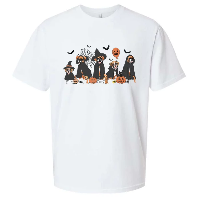 Five Witch Boxer Dog Halloween Boxer Dog Spooky Season Women Sueded Cloud Jersey T-Shirt