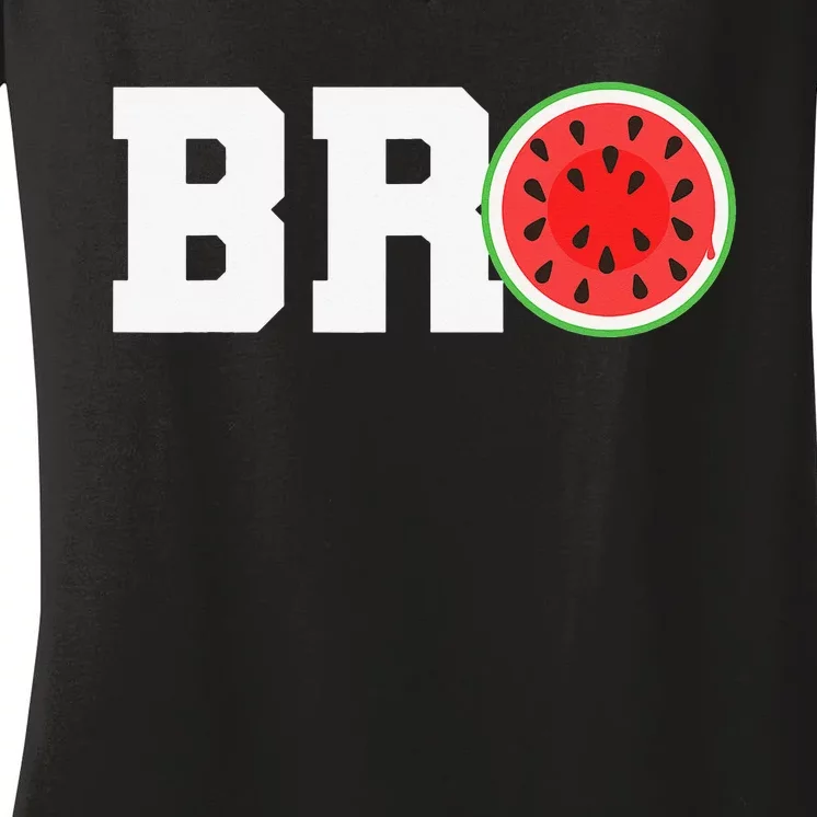 Funny Watermelon Bro Cute Summer Vacation Brother Sibling Women's V-Neck T-Shirt