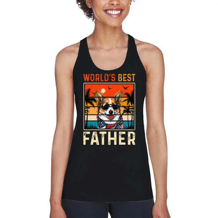 funny worlds best father retro fathers day dog dad Women's Racerback Tank