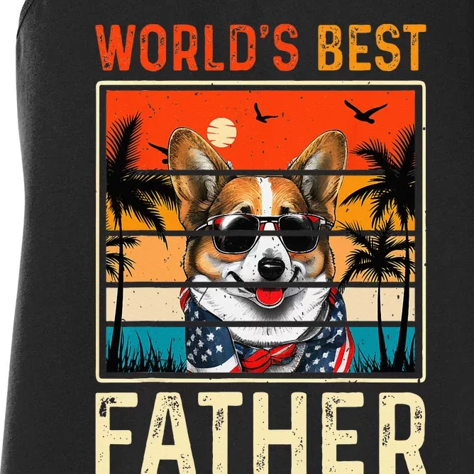 funny worlds best father retro fathers day dog dad Women's Racerback Tank