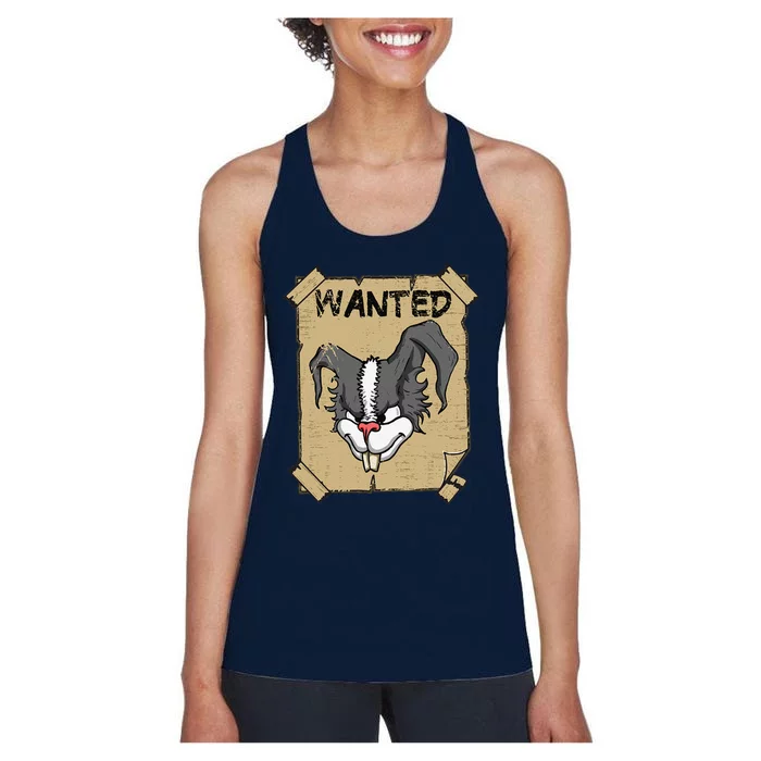 Funny Wanted Bad Rabbit Retro Wanted Poster Angry Bunny Women's Racerback Tank