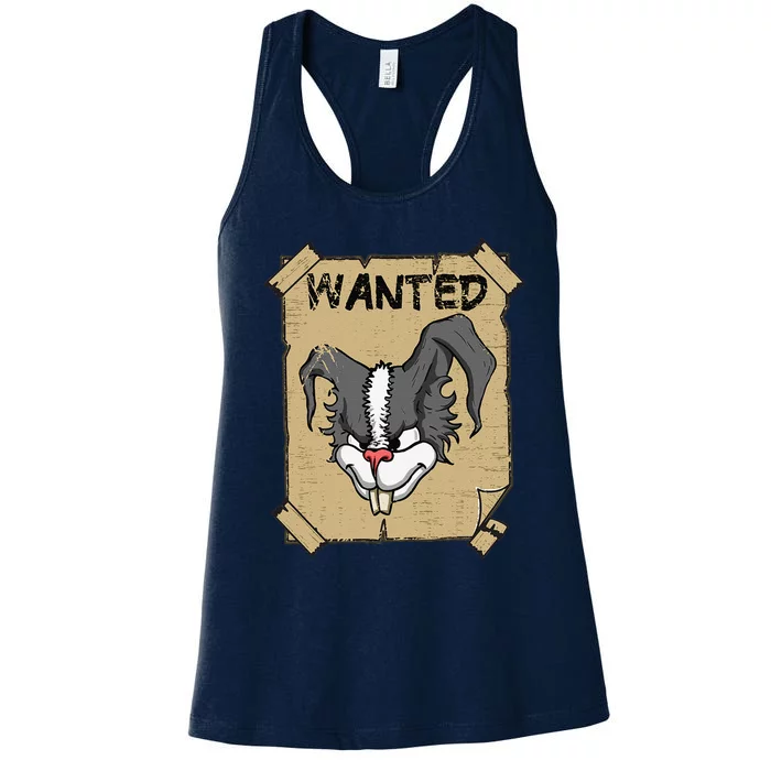 Funny Wanted Bad Rabbit Retro Wanted Poster Angry Bunny Women's Racerback Tank