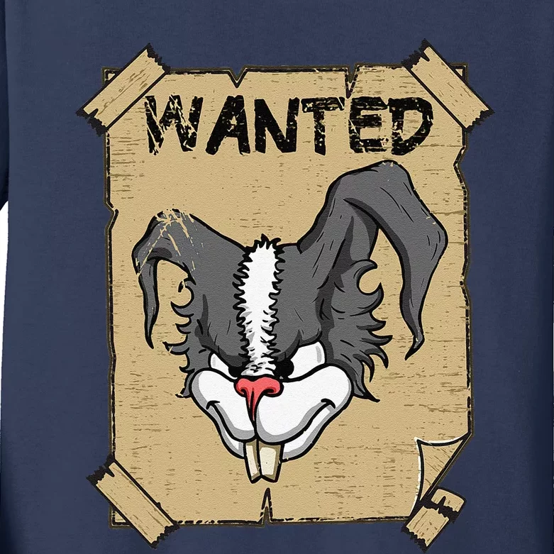 Funny Wanted Bad Rabbit Retro Wanted Poster Angry Bunny Kids Long Sleeve Shirt