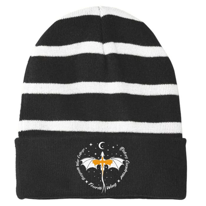 Fourth Wing Basgiath Fantasy Book Romantasy Dragons Yarros Striped Beanie with Solid Band