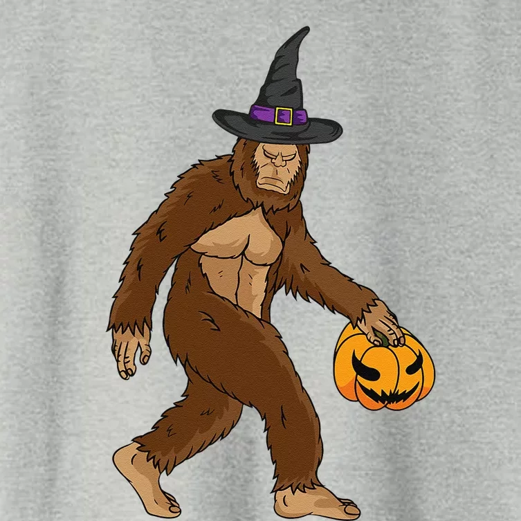 Funny Wizard Bigfoot Carrying Pumpkin Halloween Easy Costume Gift Women's Crop Top Tee