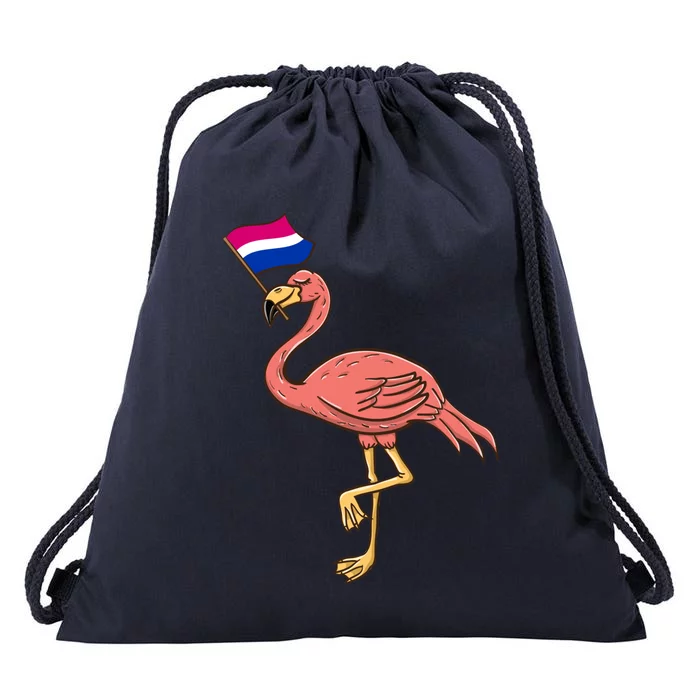 Flamingo With Bisexual Pride Flag Funny Gift Drawstring Bag