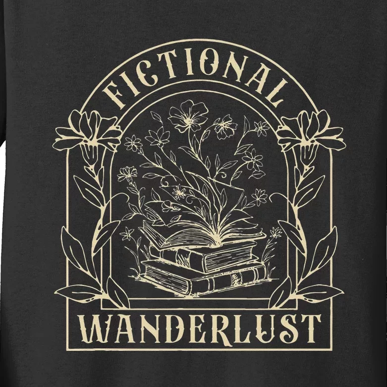 Fictional Wanderlust Book Lover Bookish Smut Book Reading Kids Long Sleeve Shirt