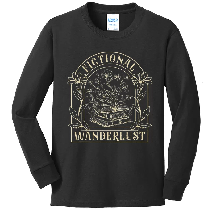 Fictional Wanderlust Book Lover Bookish Smut Book Reading Kids Long Sleeve Shirt