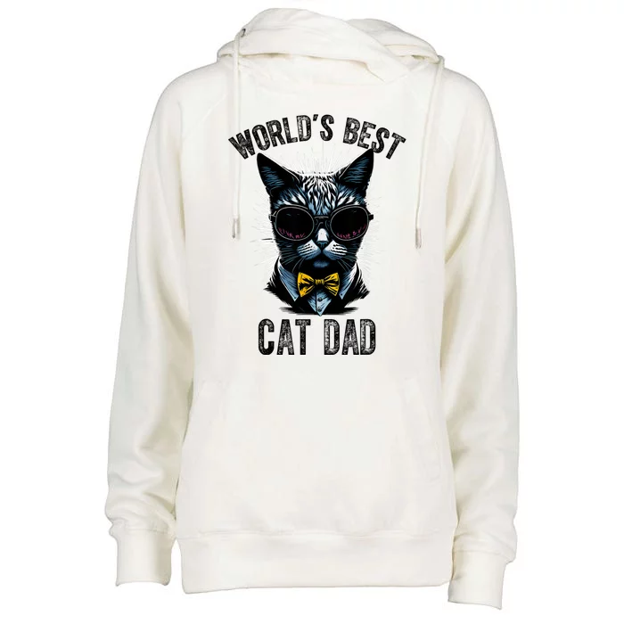 Funny WORLDS BEST CAT DAD Womens Funnel Neck Pullover Hood