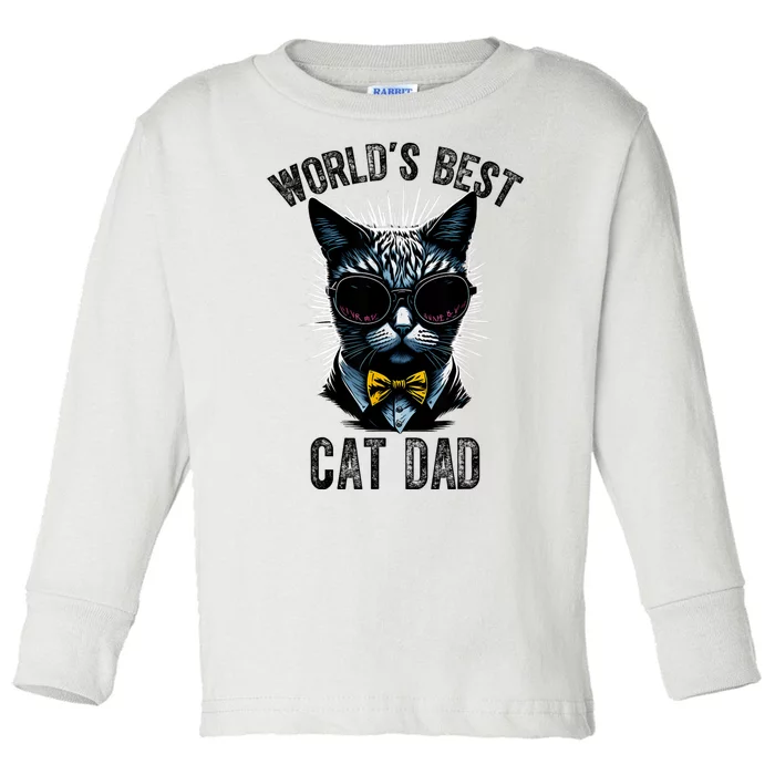 Funny WORLDS BEST CAT DAD Toddler Long Sleeve Shirt