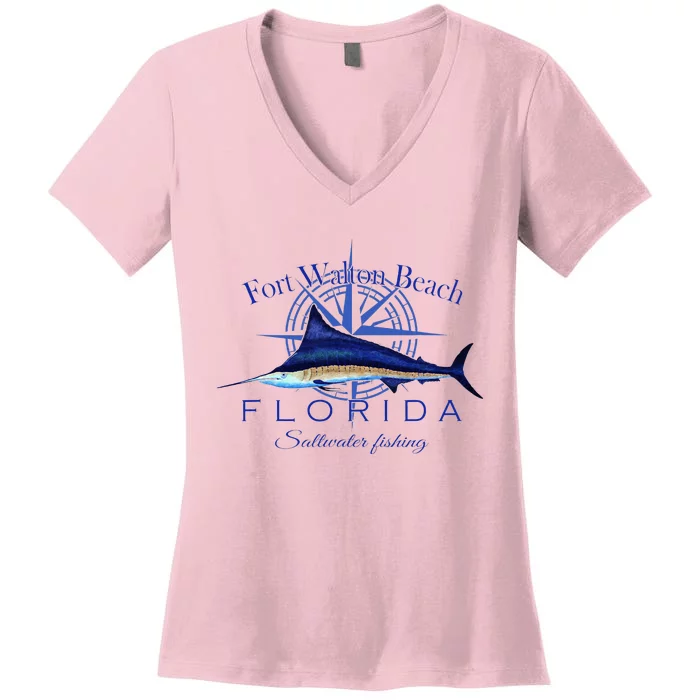 Fort Walton Beach Florida Sailfish Saltwater Women's V-Neck T-Shirt