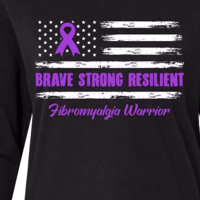 Fibromyalgia Warrior Brave Strong Resilient American Flag Cool Gift Womens Cotton Relaxed Long Sleeve T-Shirt