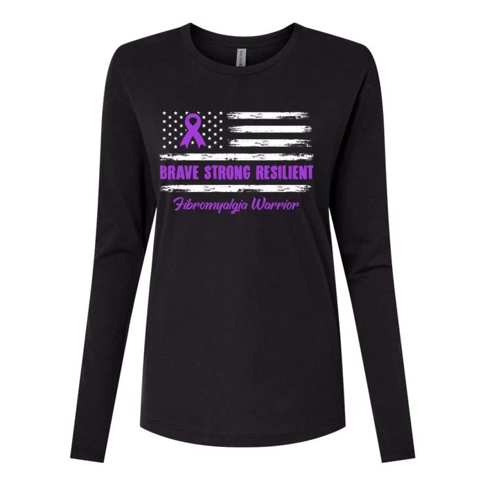 Fibromyalgia Warrior Brave Strong Resilient American Flag Cool Gift Womens Cotton Relaxed Long Sleeve T-Shirt