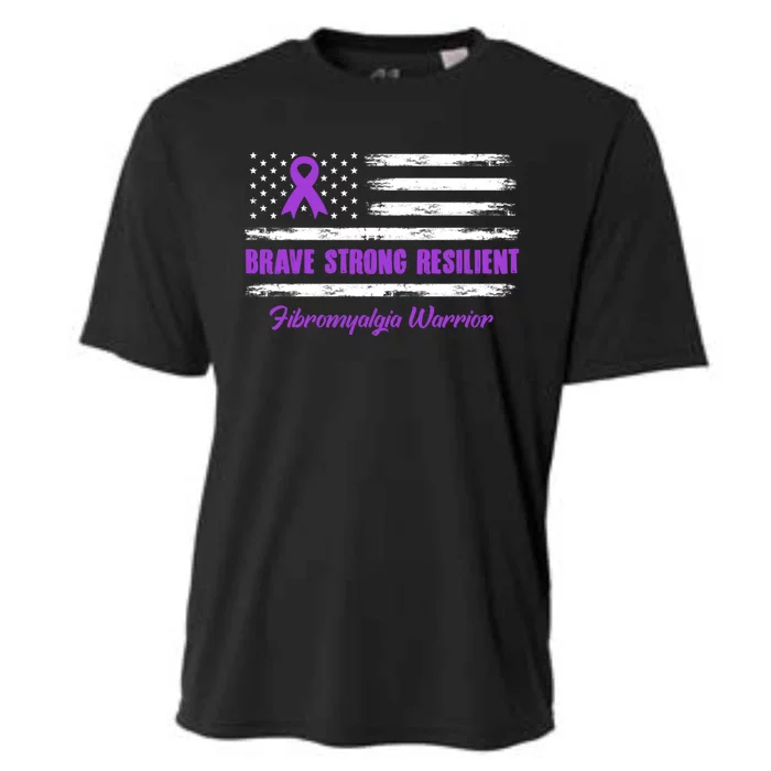 Fibromyalgia Warrior Brave Strong Resilient American Flag Cool Gift Cooling Performance Crew T-Shirt