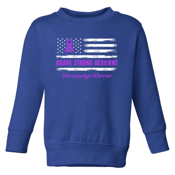 Fibromyalgia Warrior Brave Strong Resilient American Flag Cool Gift Toddler Sweatshirt