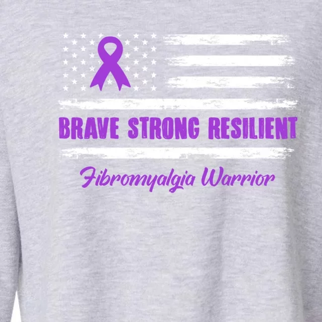 Fibromyalgia Warrior Brave Strong Resilient American Flag Cool Gift Cropped Pullover Crew