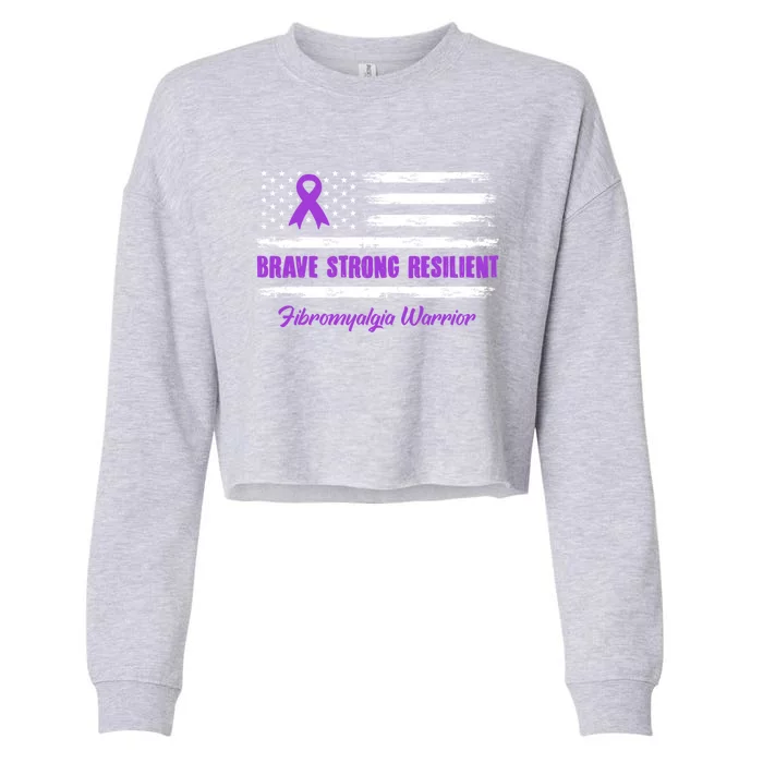 Fibromyalgia Warrior Brave Strong Resilient American Flag Cool Gift Cropped Pullover Crew